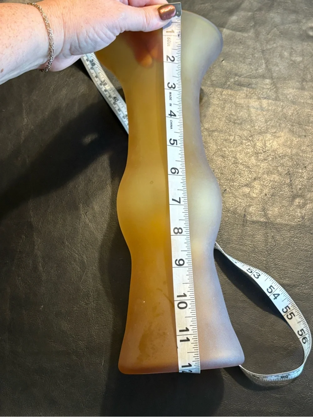 Vintage Blenko 12” Amber Frosted Satin Art Glass Vase Hand Blown MCM Label USA